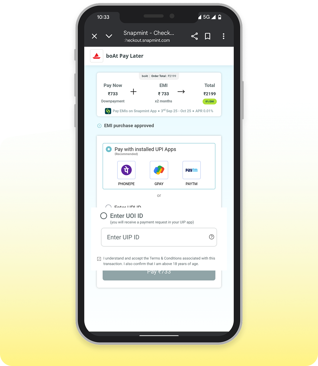 Instant approval on EMI