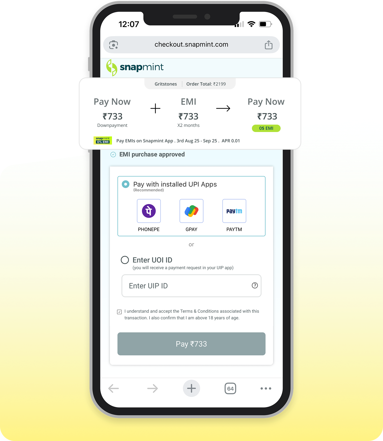 Instant approval on EMI